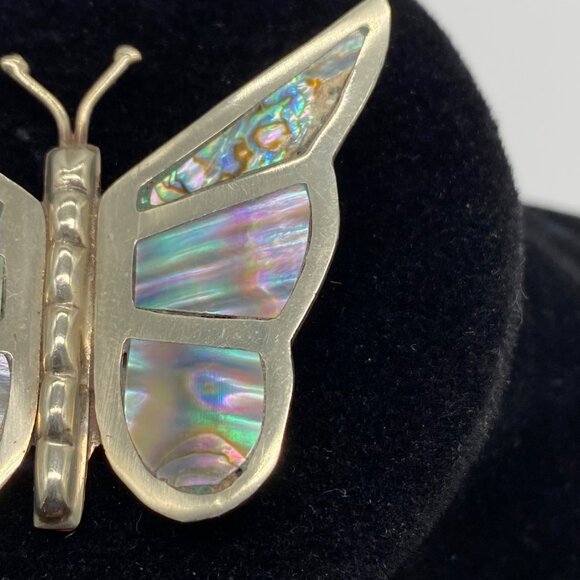 Vtg Sterling Silver Abalone Butterfly Brooch Signed Alpacha Shell Inlay Mexico - Picture 11 of 12